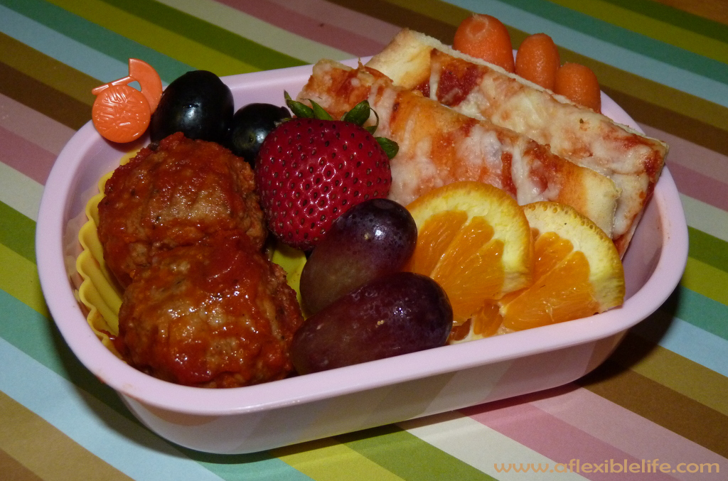 Thing one pizza and meatball bento
